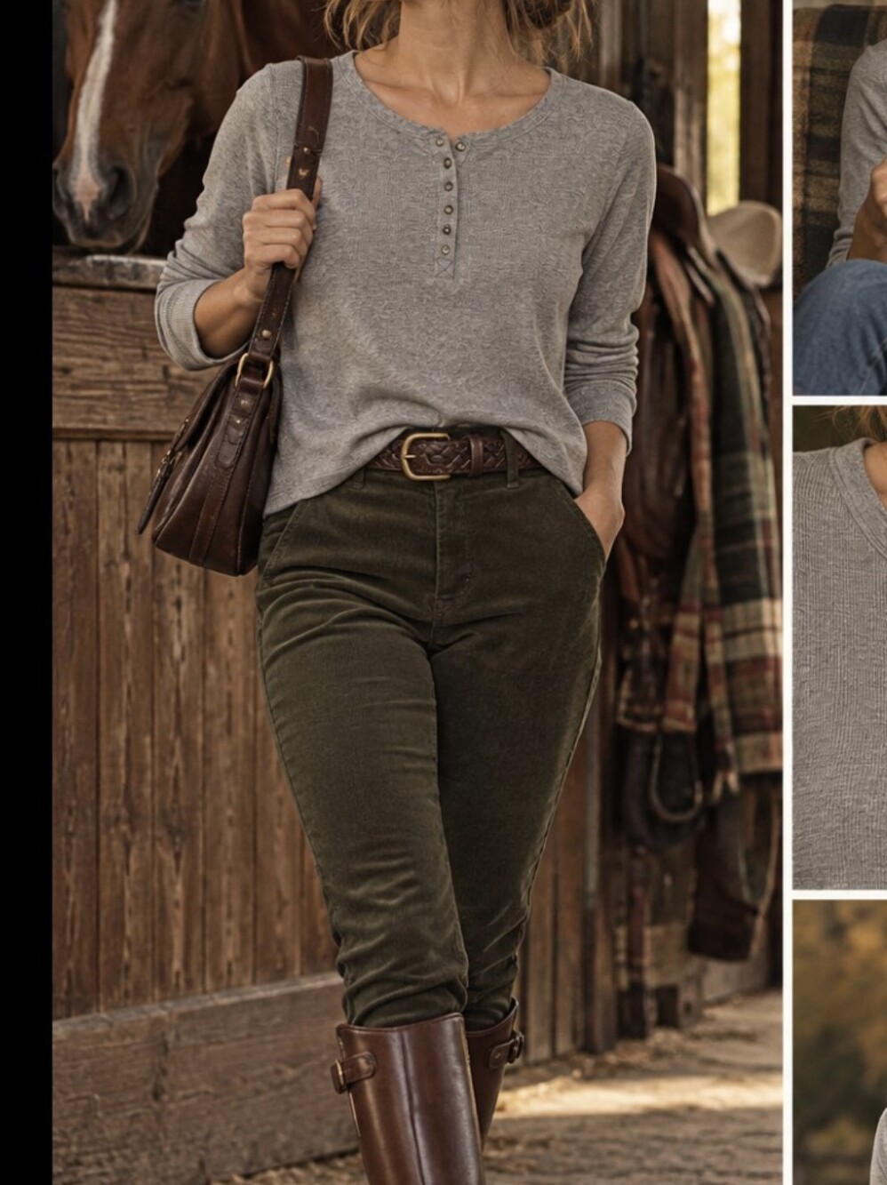 Bit & Bridle Soft Grey Henley Long-Sleeve Top Heritage Prep Equestrian Staple